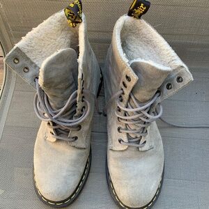 Dr. Martens grey suede shearling lined boots